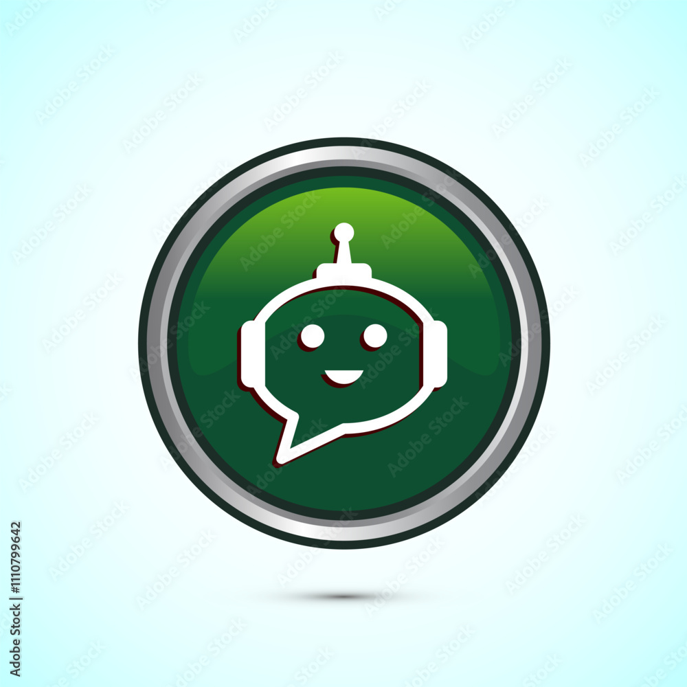 Fototapeta premium Chatbot icon design illustration, Chat conversation icon, Online support service bot sign, Green Color Round Button Design