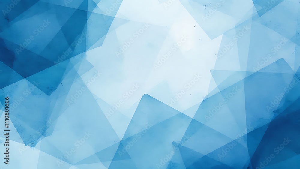 Modern abstract blue background design with layers of textured white transparent material in triangle diamond and squares shapes in random geometric pattern Modern abstract blue background design with layers of textured white transparent material in triangle diamond and squares shapes in random geometric pattern