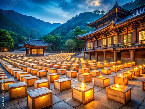 Surreal Capture of Tripitaka Koreana: Enigmatic Rows of Ancient Wooden Blocks in Haeinsa Temple, South Korea, Showcasing the Spiritual Essence of Buddhism and Cultural Heritage photo