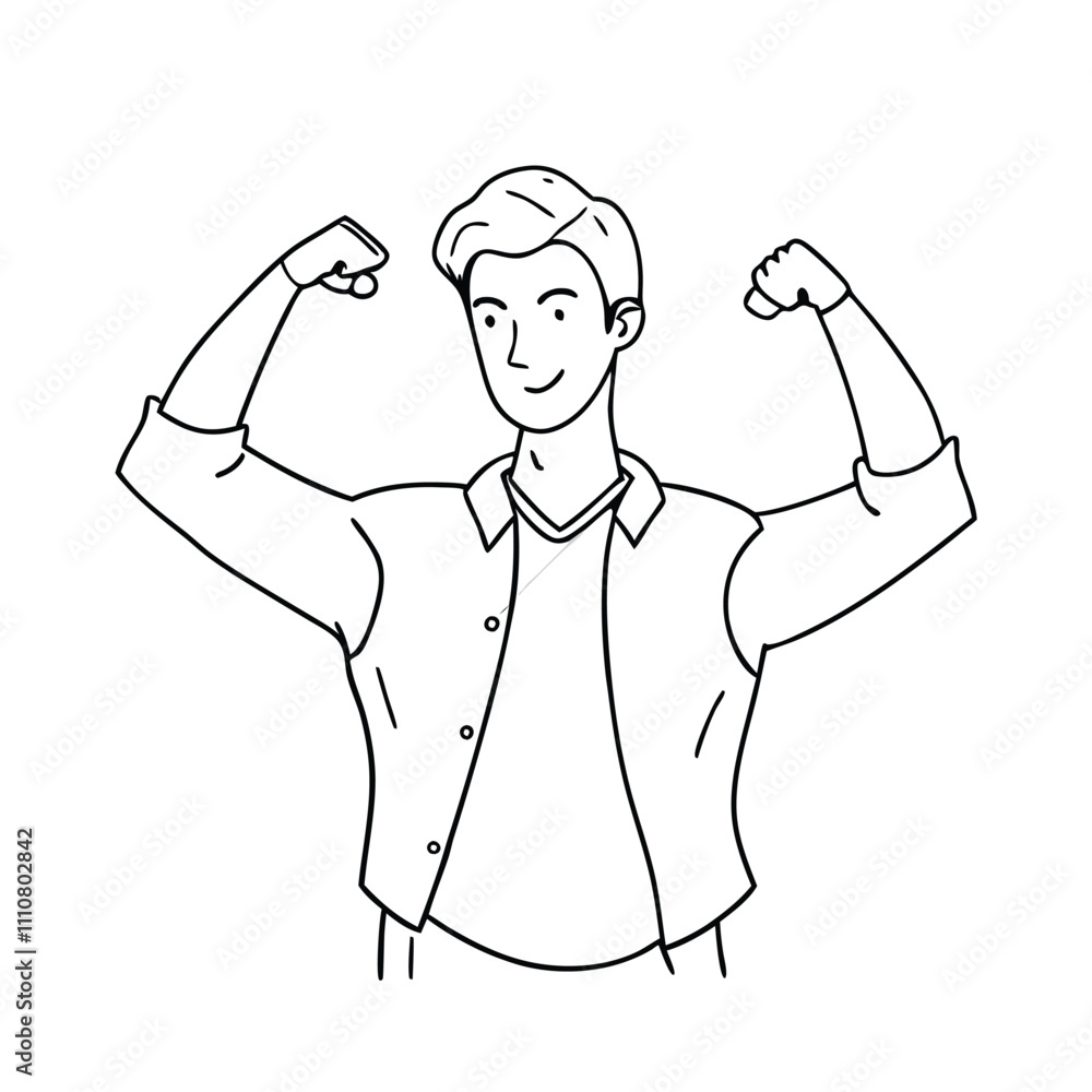 a young man striking a triumphant pose a young man striking a triumphant pose