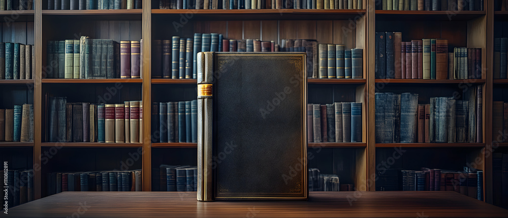 Fototapeta premium Antique Book on Wooden Table in Classic Library Setting