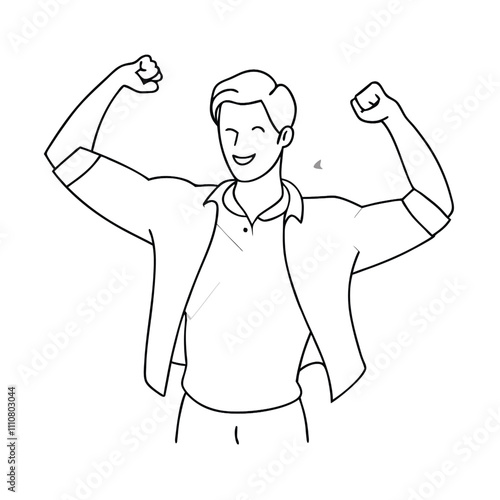 a young man striking a triumphant pose