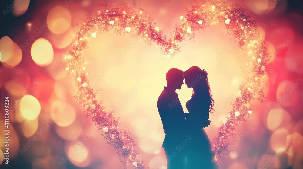 A couple is hugging in the center of a heart A couple is hugging in the center of a heart
