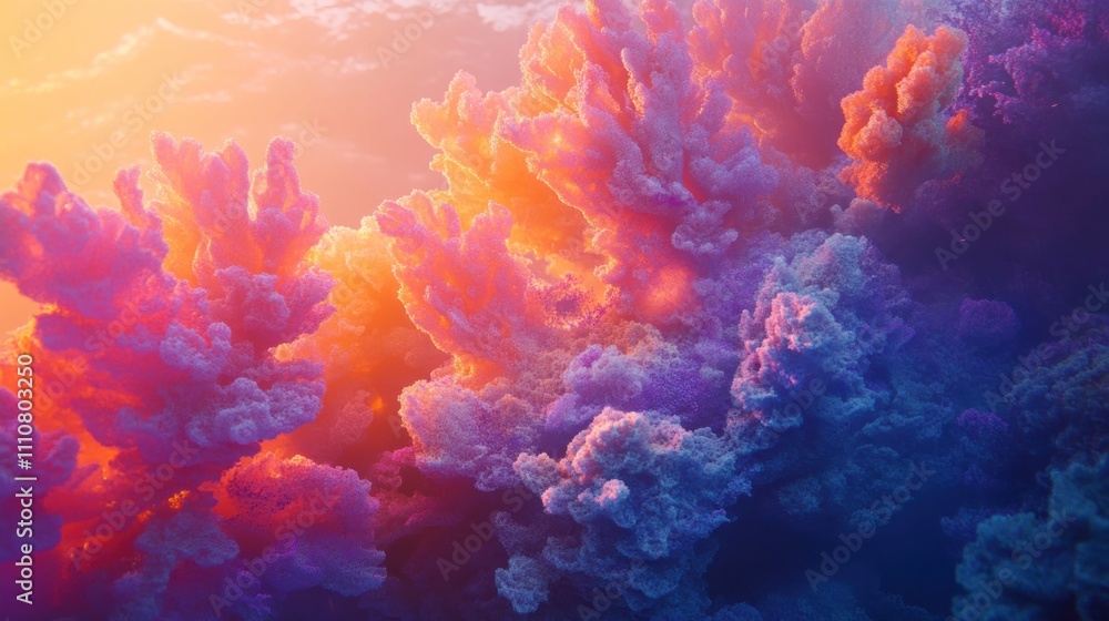 Fototapeta premium Vibrant coral reef in sunset light, underwater scene.