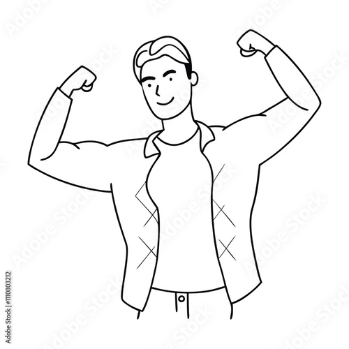 a young man striking a triumphant pose