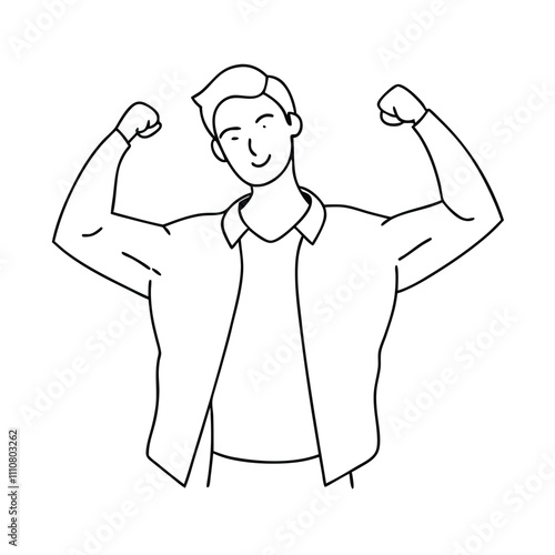 a young man striking a triumphant pose