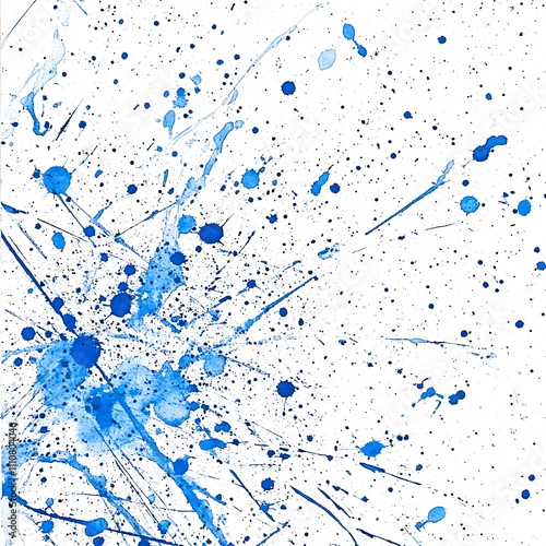 Watercolor blue background paint splatter overlay isolated on white & transparent a background.