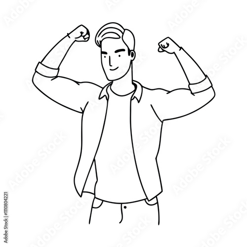 a young man striking a triumphant pose