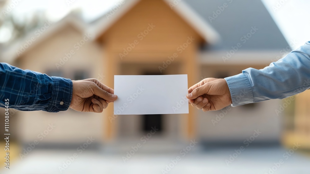 Couple in front of new house holding loan approval letter, midday lighting, vibrant colors, wideangle, capturing excitement Couple in front of new house holding loan approval letter, midday lighting, vibrant colors, wideangle, capturing excitement