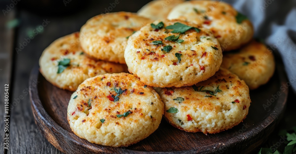 Cheese cookies with chili and herbs. AI generated illustration. Cheese cookies with chili and herbs. AI generated illustration.