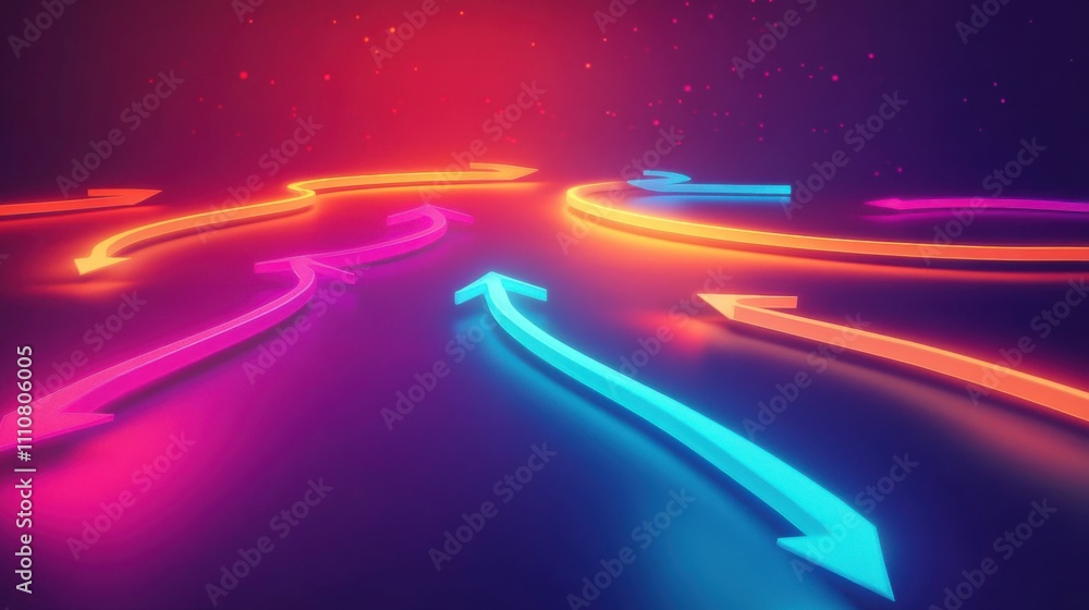 Colorful Neon Arrows on a Dark Background with Dynamic Flare Colorful Neon Arrows on a Dark Background with Dynamic Flare