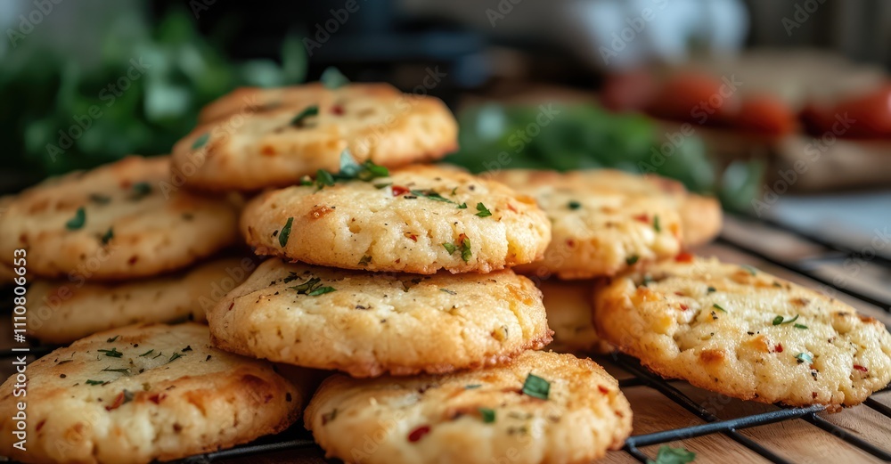 Cheese cookies with chili and herbs. AI generated illustration. Cheese cookies with chili and herbs. AI generated illustration.