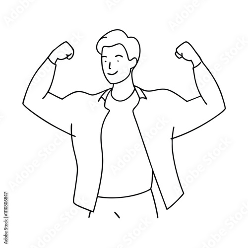 a young man striking a triumphant pose