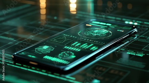 Modern Smartphone Displaying Futuristic Data Analysis Graphics