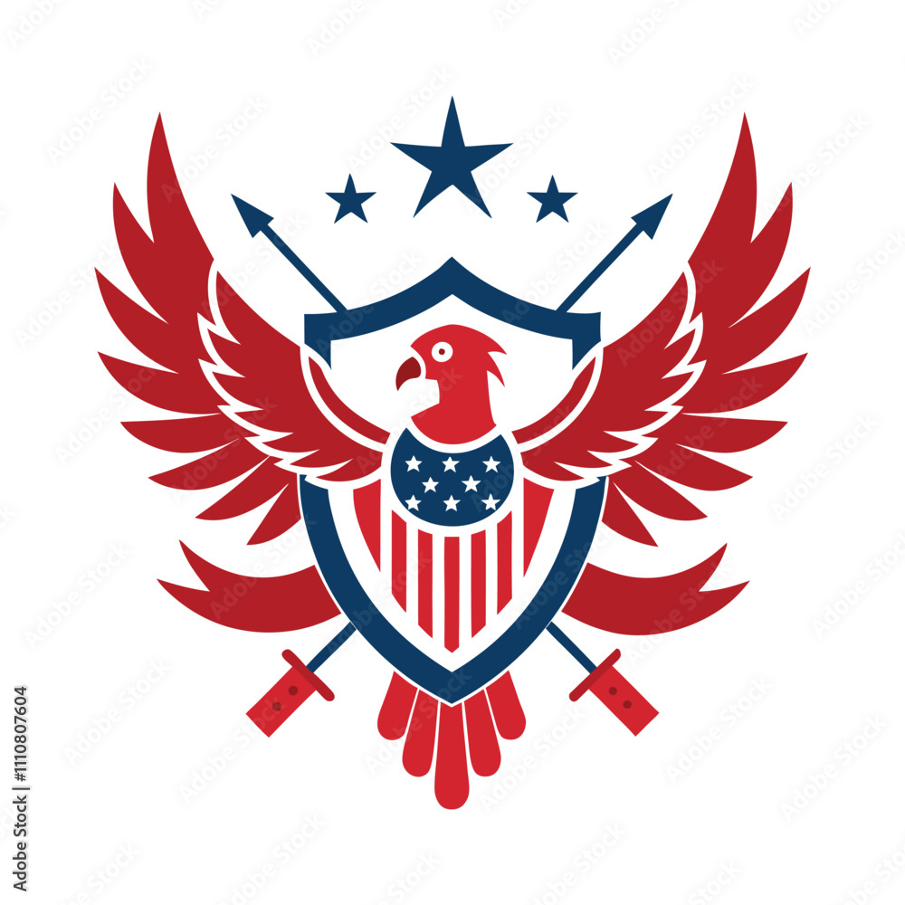 Obraz premium Heraldic Eagle with Shield Emblem - Majestic Vector Illustration for Patriotic and Military Designs