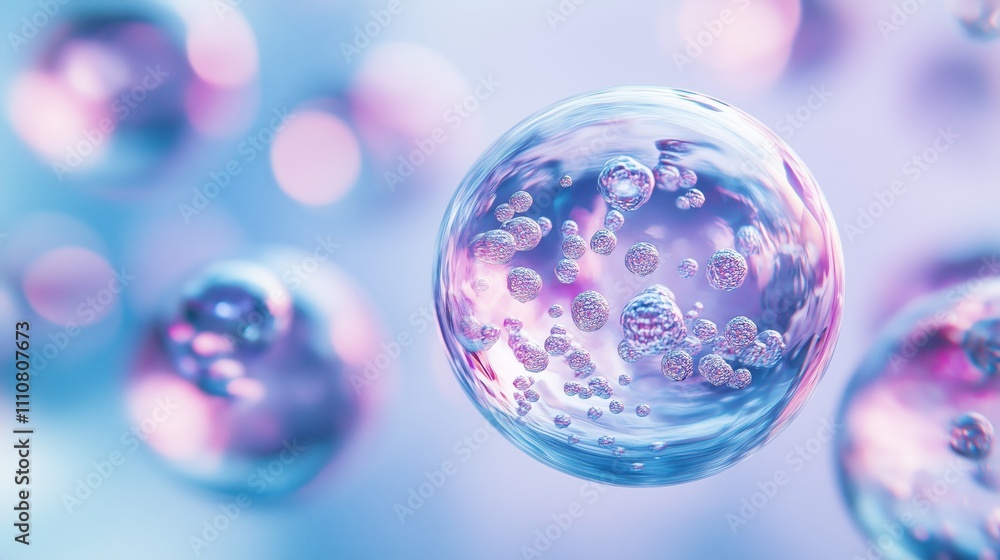 Transparent glass balls forming an abstract shape with a light purple and light blue gradient background. Transparent glass balls forming an abstract shape with a light purple and light blue gradient background.