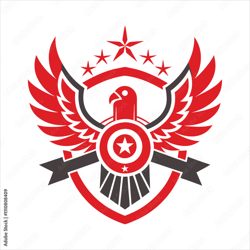 Obraz premium Heraldic Eagle with Shield Emblem - Majestic Vector Illustration for Patriotic and Military Designs