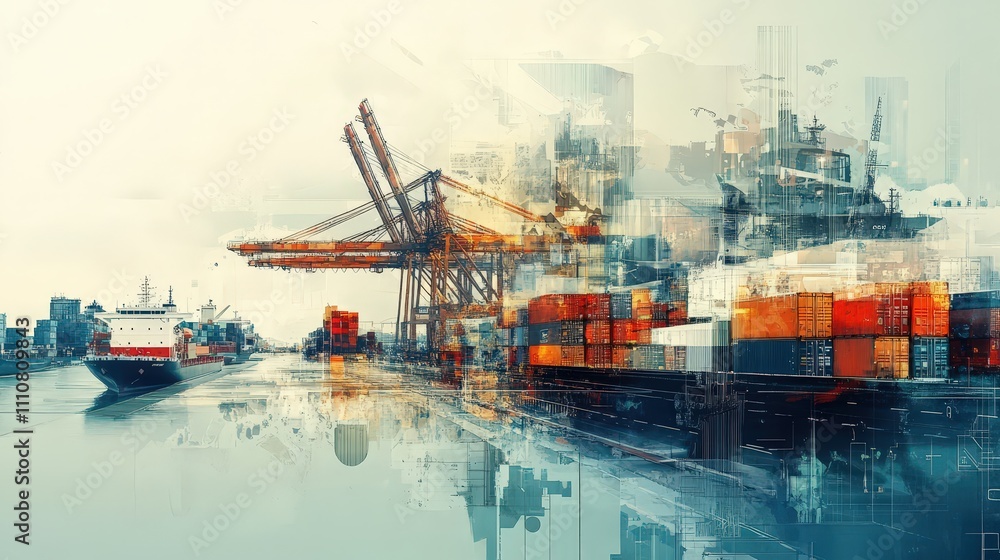 Fototapeta premium An illustration of freight forwarding involving multimodal transportation.
