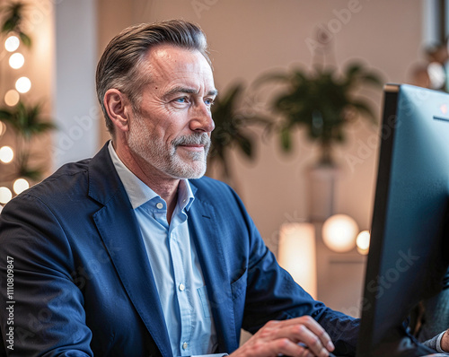 Middle-Aged Businessman working in the Office photo