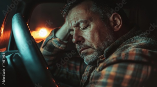 Tired Man Driving at Night