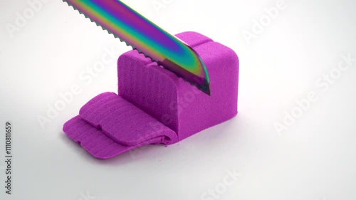 Very Satisfying and Relaxing Kinetic Sand ASMR video. Cutting anti stress macro close up colorful Kinetic Sand with a Knife. ASMR sounds.