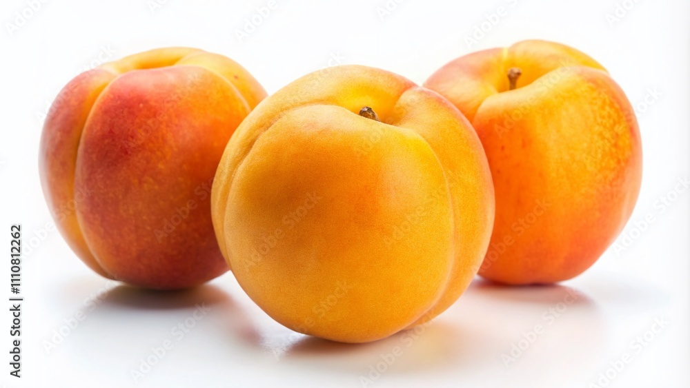 Three Fresh Apricots in a Row Isolated on White Background, Ideal for Food Photography and Culinary Projects, Showcasing Natural Color and Texture of the Fruit Three Fresh Apricots in a Row Isolated on White Background, Ideal for Food Photography and Culinary Projects, Showcasing Natural Color and Texture of the Fruit