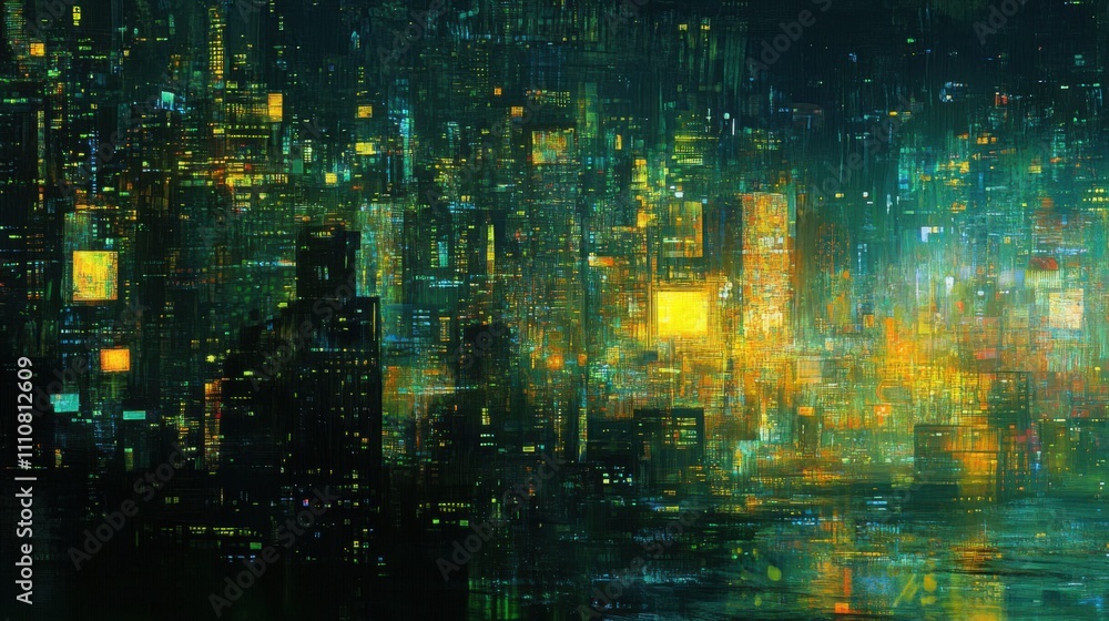 Vibrant Abstract Cityscape with Glowing Lights at Night Vibrant Abstract Cityscape with Glowing Lights at Night