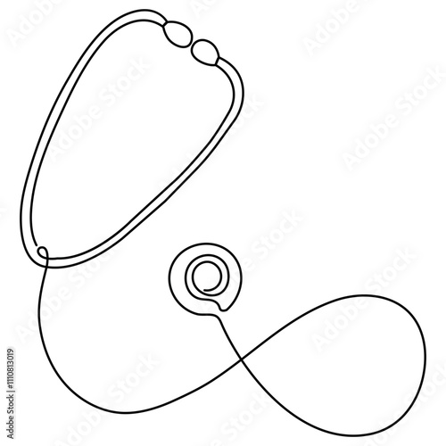 World health  day medical stethoscope  single line art, continuous one line drawing of  Isolated outline vector icon