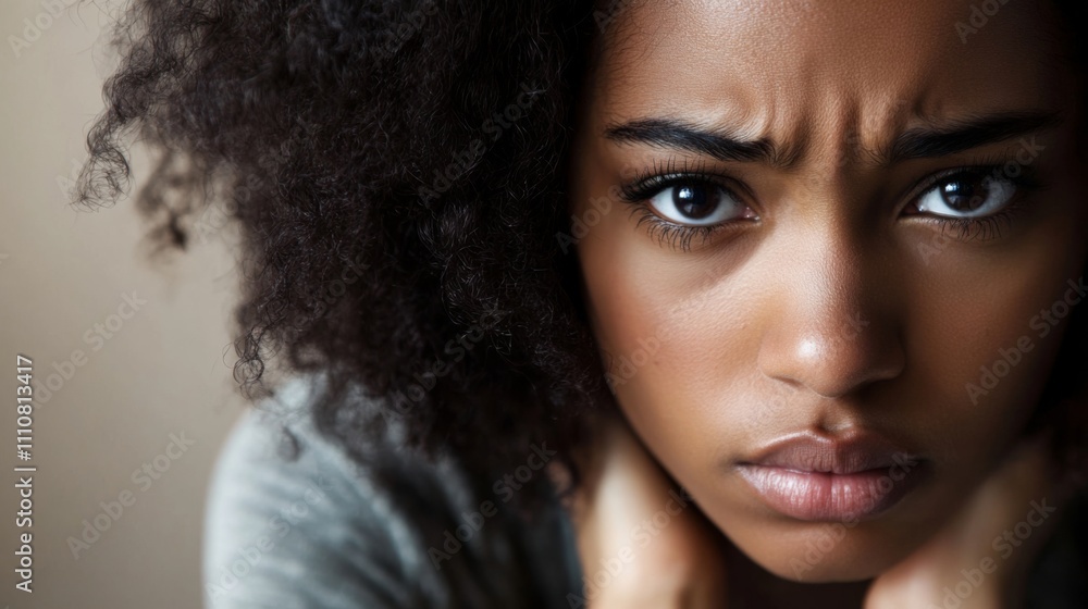 Close-up Portrait of a Woman with a Pensive Expression Close-up Portrait of a Woman with a Pensive Expression