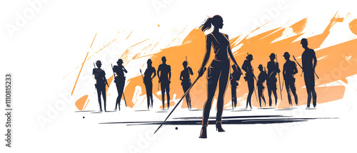 Powerful Woman Leading Diverse Team of Silhouettes on a Mission photo