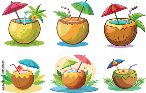 Set of Tropical cocktail Vector Illustration Isolated on a White Background