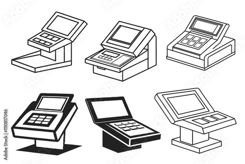 Sale terminal with a digital display vector silhouette line art