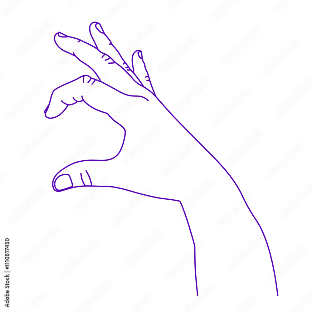 Contour of human hand. Vector gesture illustration. Concept of communication and expressions. Index, middle, ring, little fingers and thumb Contour of human hand. Vector gesture illustration. Concept of communication and expressions. Index, middle, ring, little fingers and thumb