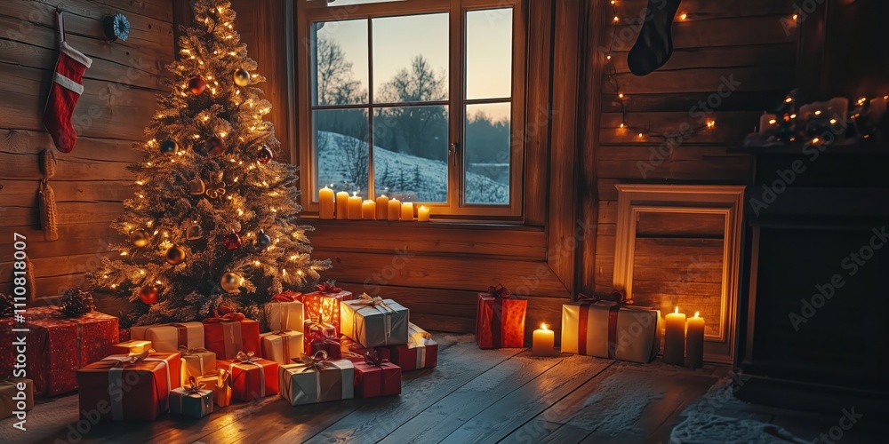 many presents lie under a beautifully decorated Christmas tree in the cozy living room on Christmas Eve many presents lie under a beautifully decorated Christmas tree in the cozy living room on Christmas Eve