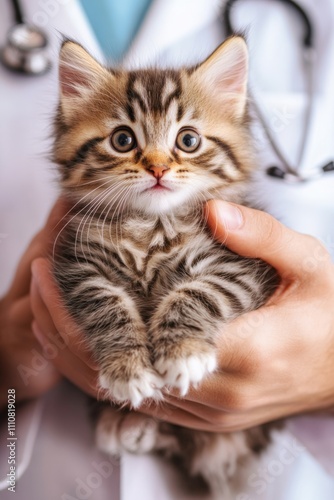 Wallpaper Mural Adorable Tabby Kitten Cradled by Caring Veterinarian in Gentle Hands Torontodigital.ca