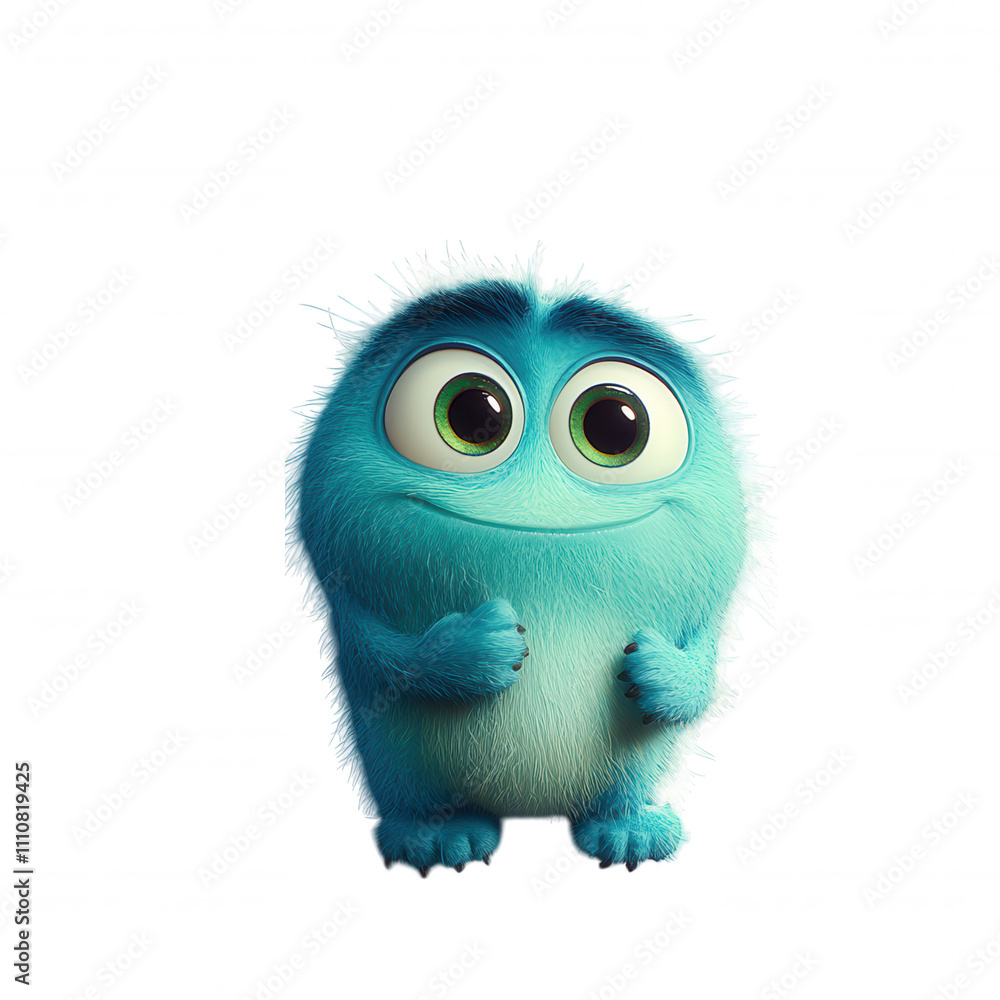 Obraz premium Stylized Animated Blue Monster Character with Smile Holding Toy for Kids Cartoon Style Illustration