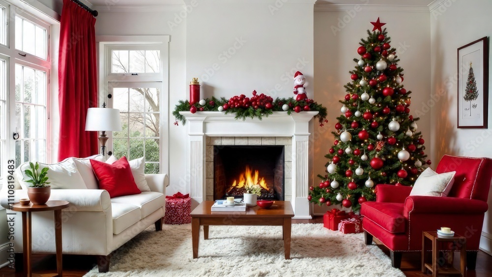 A beautifully adorned Christmas tree stands at the heart of the room, its branches decorated with an array of sparkling ornaments, each one holding cherished memories A beautifully adorned Christmas tree stands at the heart of the room, its branches decorated with an array of sparkling ornaments, each one holding cherished memories