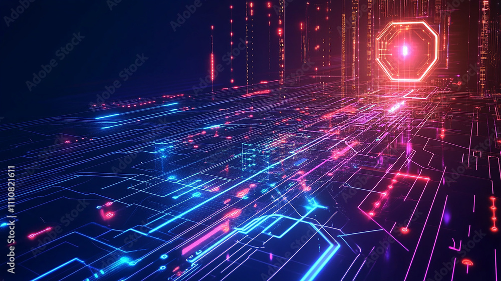 Modern tech background featuring digital circuits and modern glowing neon light effect, futuristic vortex and stained neon blue color cube technology background, Futuristic abstract technology. Modern tech background featuring digital circuits and modern glowing neon light effect, futuristic vortex and stained neon blue color cube technology background, Futuristic abstract technology.