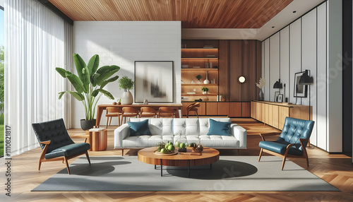 interior design of modern home city style with sunlight and background frames