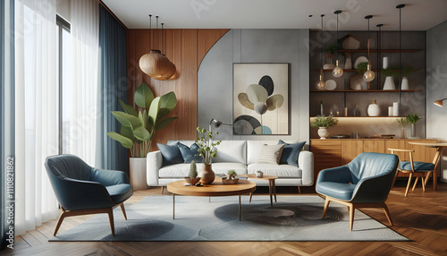 interior design of modern home city style with designer sofa