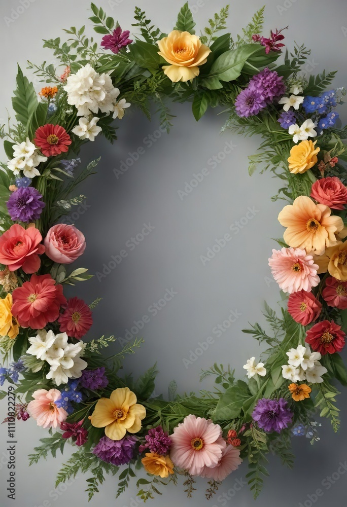 A beautiful, floral wreath made from fresh flowers and greenery , foliage, home decor, interior A beautiful, floral wreath made from fresh flowers and greenery , foliage, home decor, interior