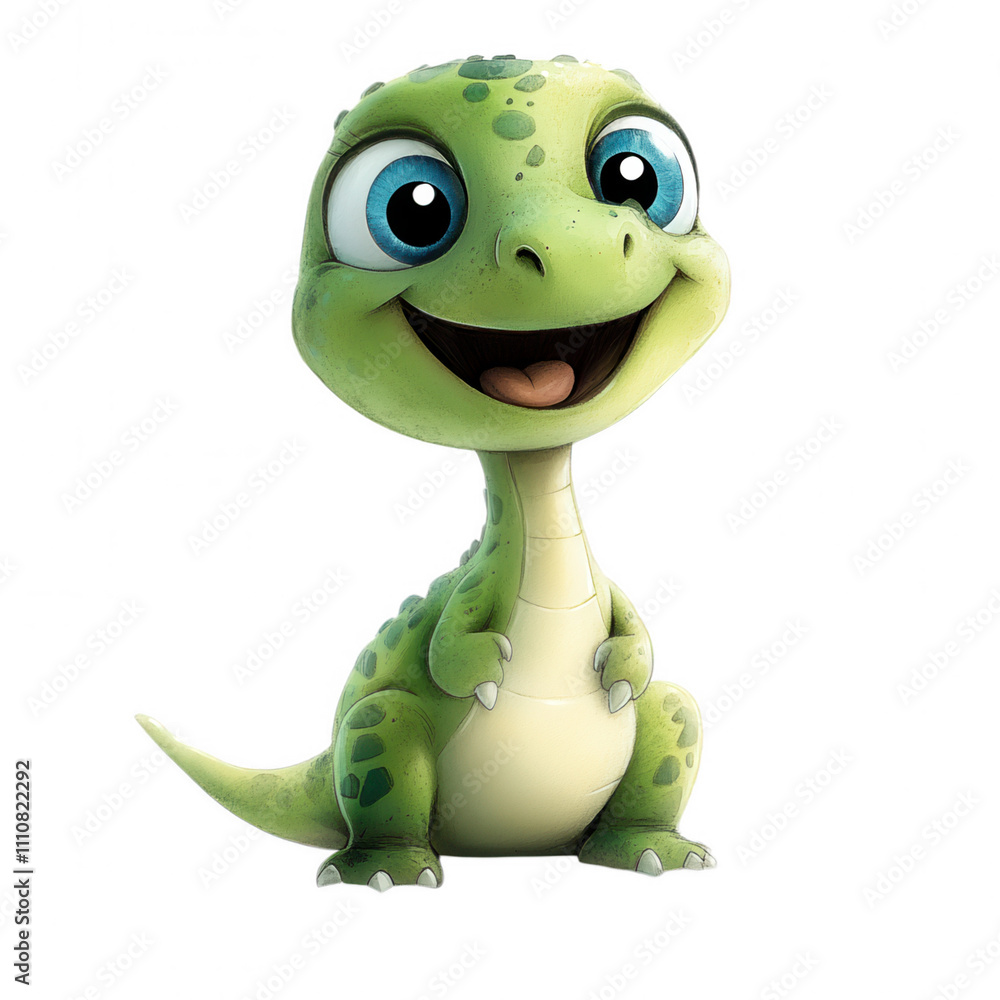 Fototapeta premium Stylized Green Lizard Character with Big Eyes Cartoon Style Flat Design
