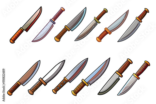 Diverse Knife Vector Illustrations: Blade Collection for Outdoor Gear