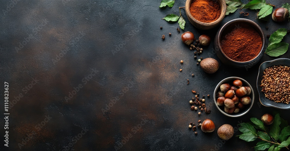 Chestnuts cooking ingredients on rustic background. AI generated illustration. Chestnuts cooking ingredients on rustic background. AI generated illustration.