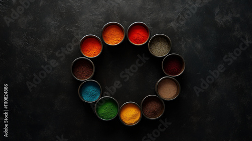 Colorful Spice Circle on Dark Slate Background