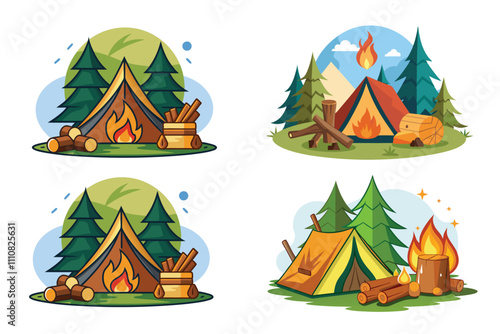 The Cabin Tent vector illustration is isolated on a white background