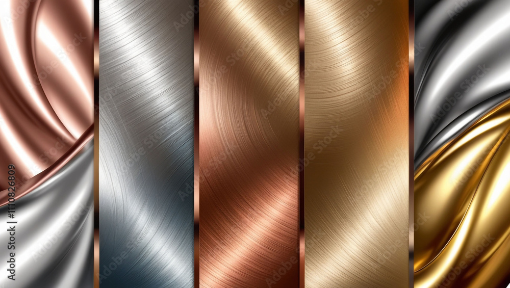 © Abdul - Gold rose, silver, bronze, copper and golden foil texture gradation background set. Vector shiny and metalic gradient collection for border, frame, ribbon, label design