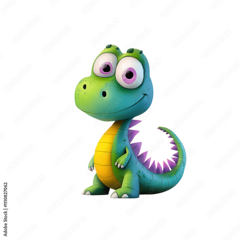 Fototapeta premium Friendly Green Dinosaur Standing Upright on Two Legs with Animated Background