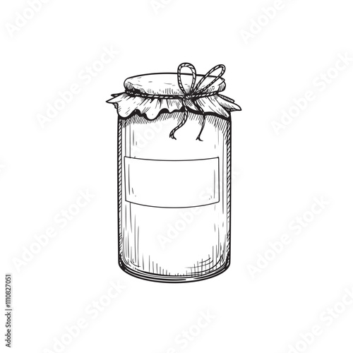 Glass jar with jam or honey. Sketch hand drawn drawing. Best for packaging and home made conservation designs. Vector illustration in vintage style.