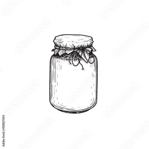 Glass jar with jam or honey. Sketch hand drawn drawing. Best for packaging and home made conservation designs. Vector illustration in vintage style.